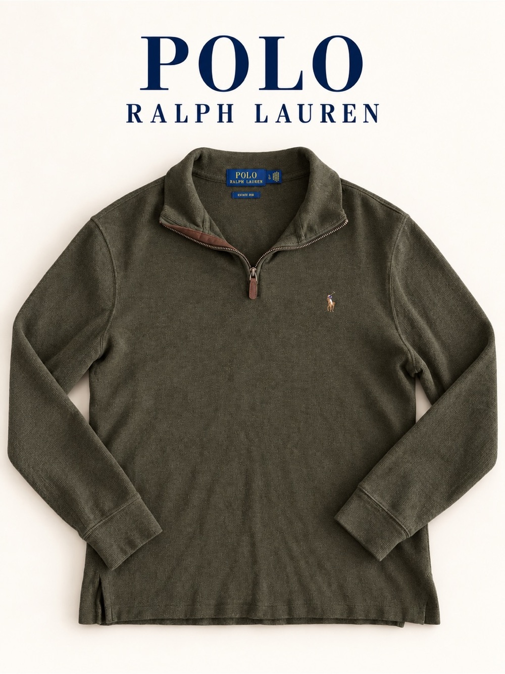Polo Ralph Lauren Olive Green Estate Rib Quarter Zip Pullover Sweater L